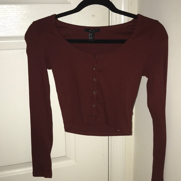 Forever 21 | Tops | Dark Red Long Sleeve Crop Top | Poshmark